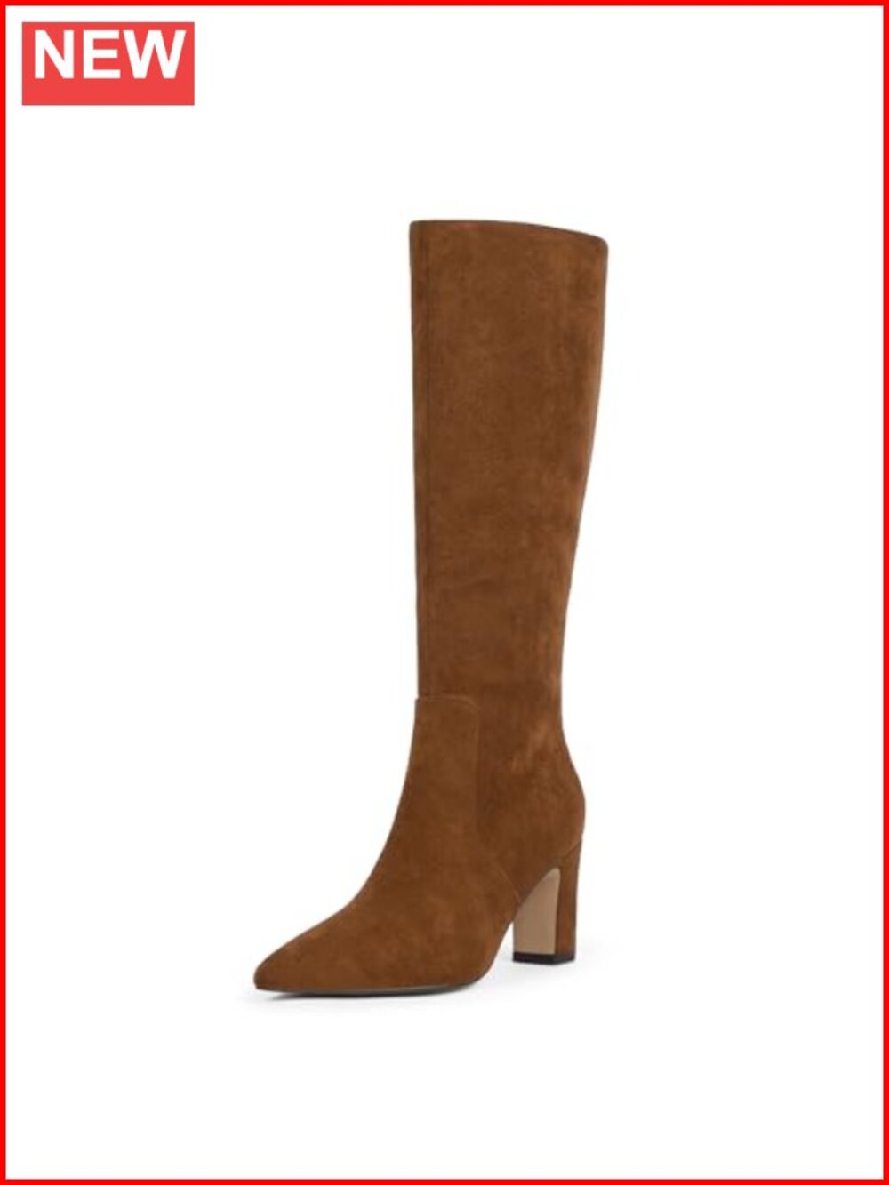 Women's Knee High Boots Pointed Toe Chunky Heel Tall Faux Leather